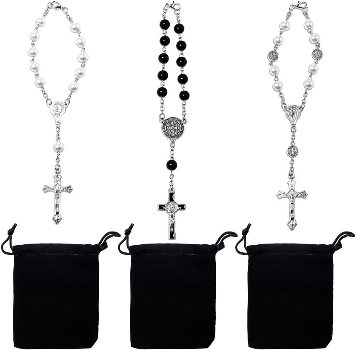rozenkrans, 3 stuks, achteruitkijkspiegelhanger, kruis-autospiegel, hangende accessoires met kruishanger, vakantiegeschenken (lengte 18 cm)