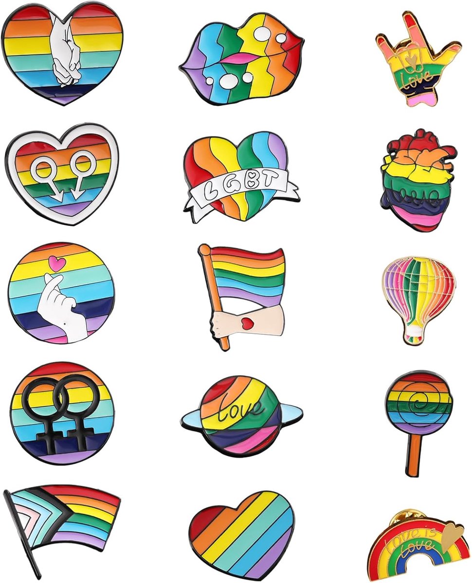 Pin, 15 stukken spelden Pride-accessoires regenboog broches vlag liefde emaille spelden badges trots LGBT voor sjaals kleding