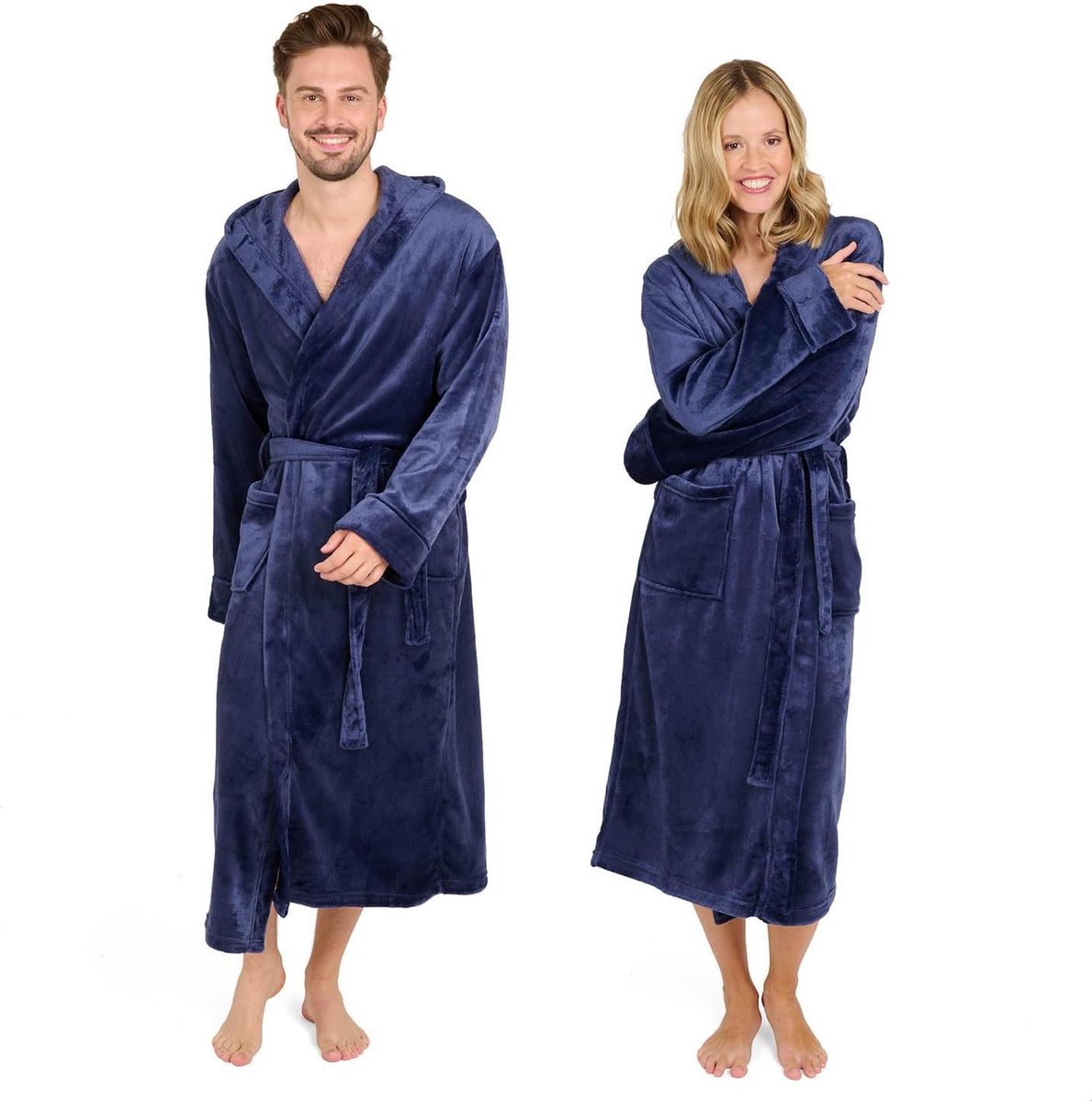 Badjas Unisex - Dames en Heren Badjas - Fleece Badjas met Capuchon - met Zakken