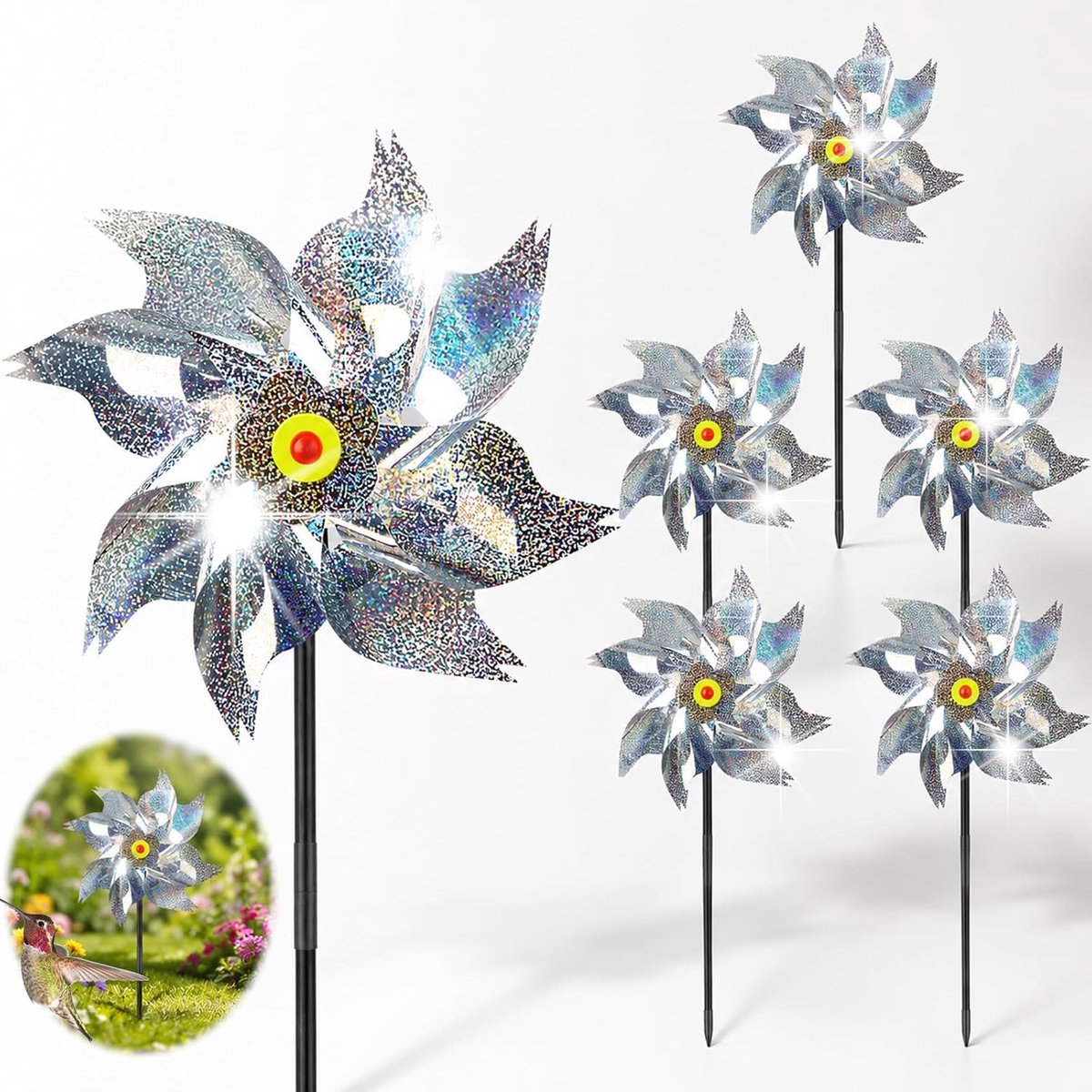 Windmolens vogelafweer 54 cm - reflecterend zilver - effectief voor tuin - set van 6 - ShopVlot