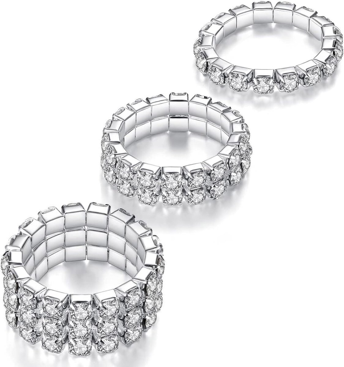 3 STUKS Strasssteen Stretch Ring, Kucheed Mode Kristal Stapelbare Vinger Ringen Set, Schattige Teen Ring Lichaamssieraden, Diamant Elastische Band Ring, Glinsterende Duim Pinky Rin