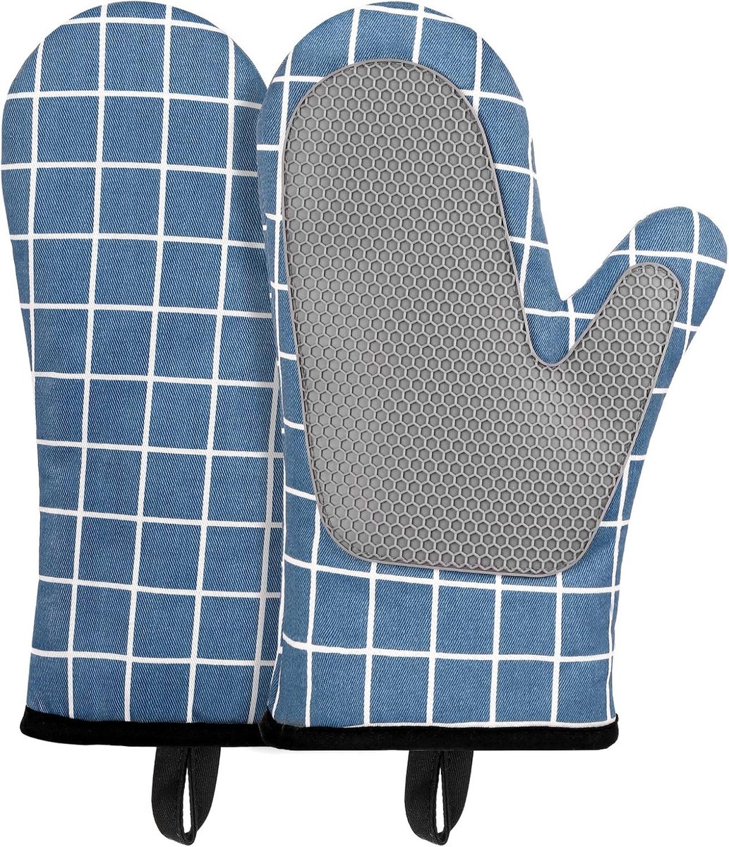Handschoenen Hittebestendig, Silicone met Katoen Dubbele Oven Handschoenen met Katoen Voering en Anti-Slip Oppervlakte voor Koken Bakken Grillen Barbecue Magnetron Handschoen