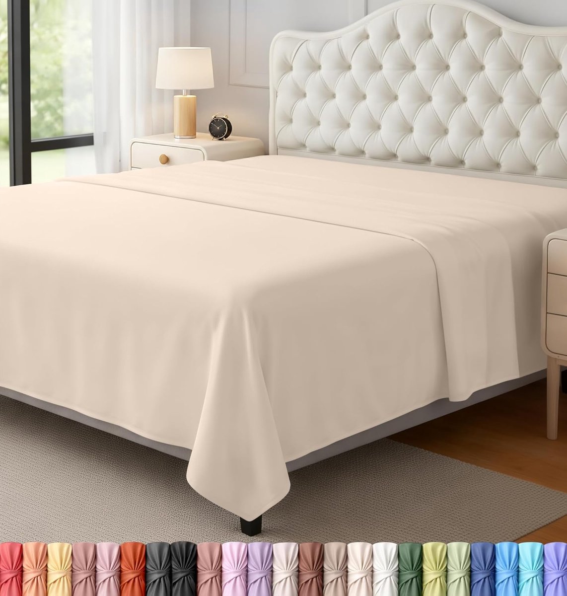 Bedding - 1 pak plat laken - zacht geborstelde microvezel, krimpt en vervaagt niet, gemakkelijk te onderhouden laken (beige, queensize)