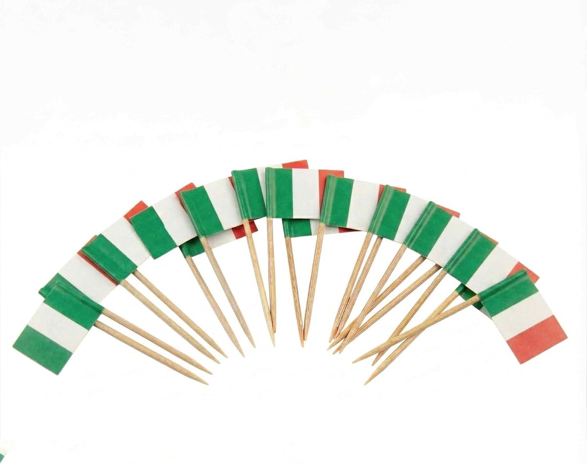 120 Stuks Cocktailprikkers met Vlag van Italië - 6,5 cm (2,5 in) Bamboe prikkers met mini-vlaggetjes - Garneringsprikkers voor hapjes en drankjes - van Mobi Lock
