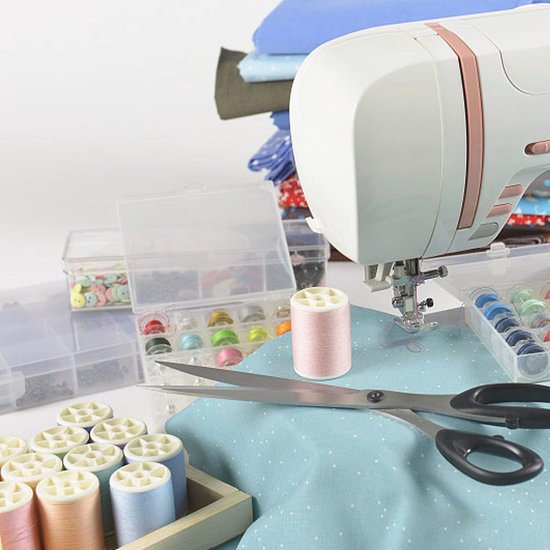 Spoelen met transparante spoelbox, naaimachinespoelen, W6 spoelen, waarschuwingsdoos, kunststof spoelen, naaimachine, spoelcapsule voor babylocknaald met spoelbox en meetlint — afbeelding 4