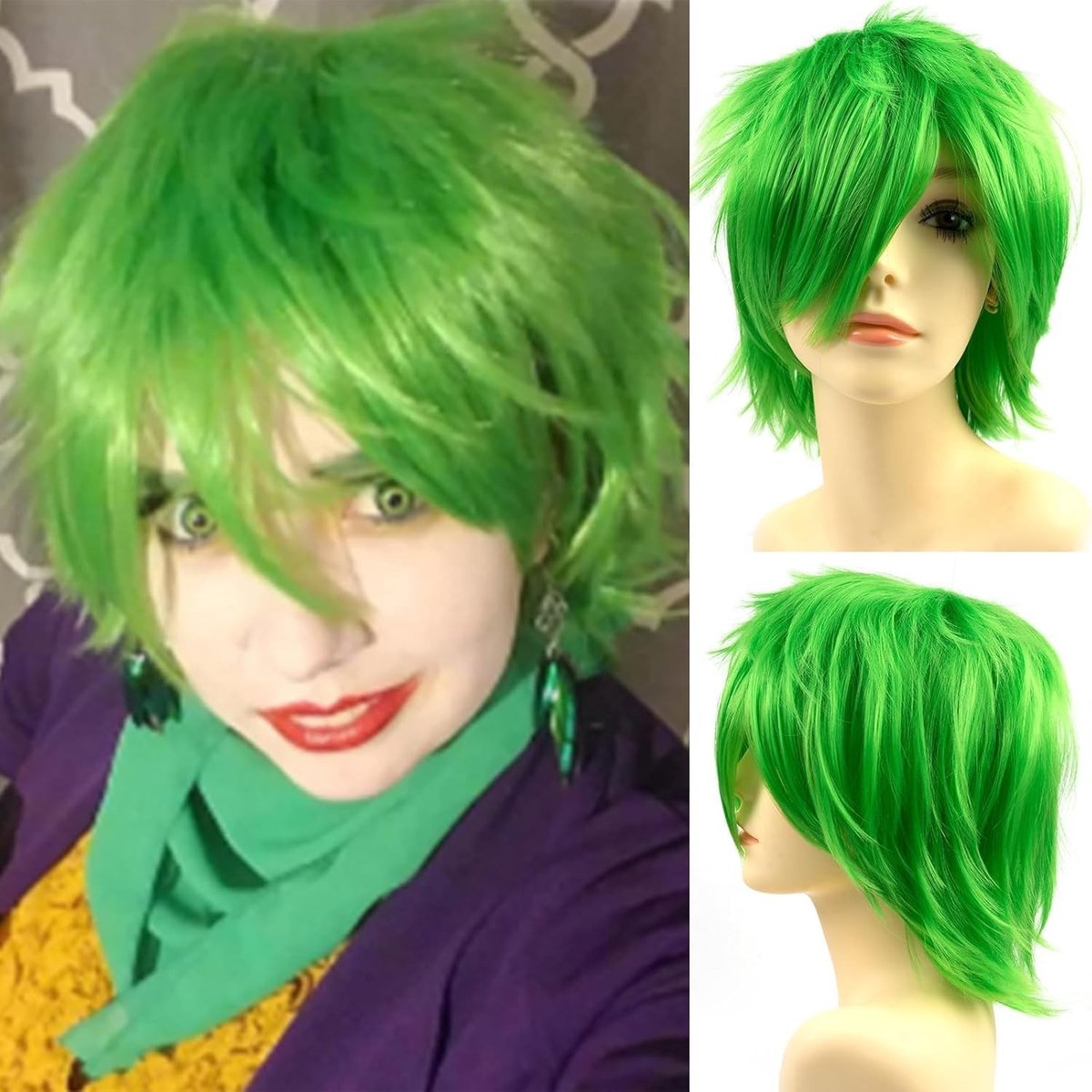 Korte Neon Groene Cosplay Peruk voor Mannen en Vrouwen - Perfect voor Halloween en Carnaval
