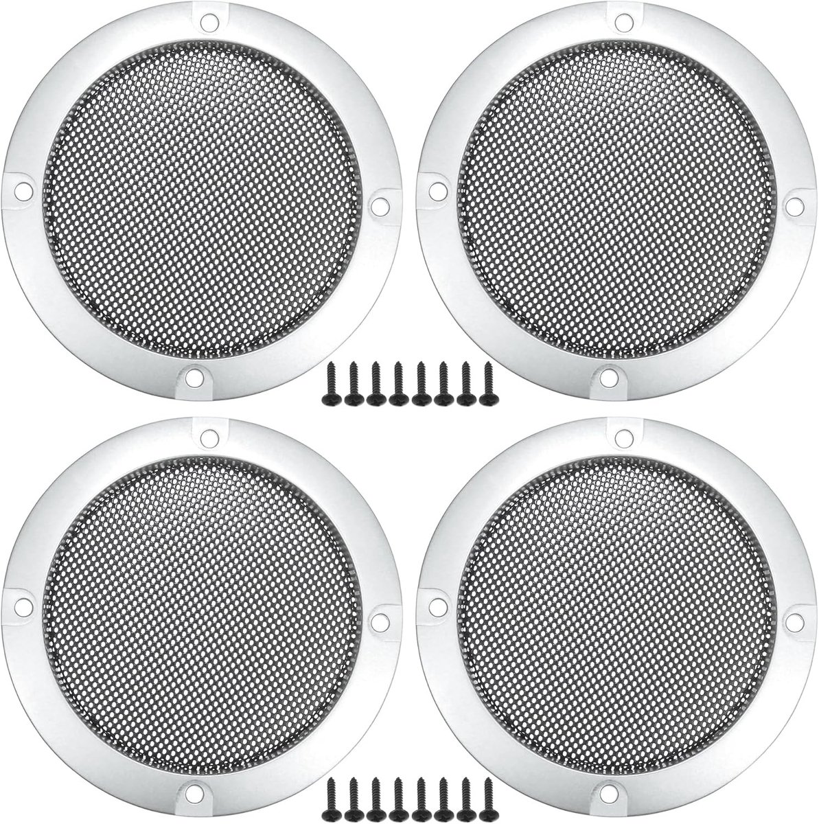 3" Auto Luidspreker Grille Deksel Mesh met Schroeven Zilver Zwart - 4 Stuks voor Verbeterde Geluidskwaliteit en Bescherming