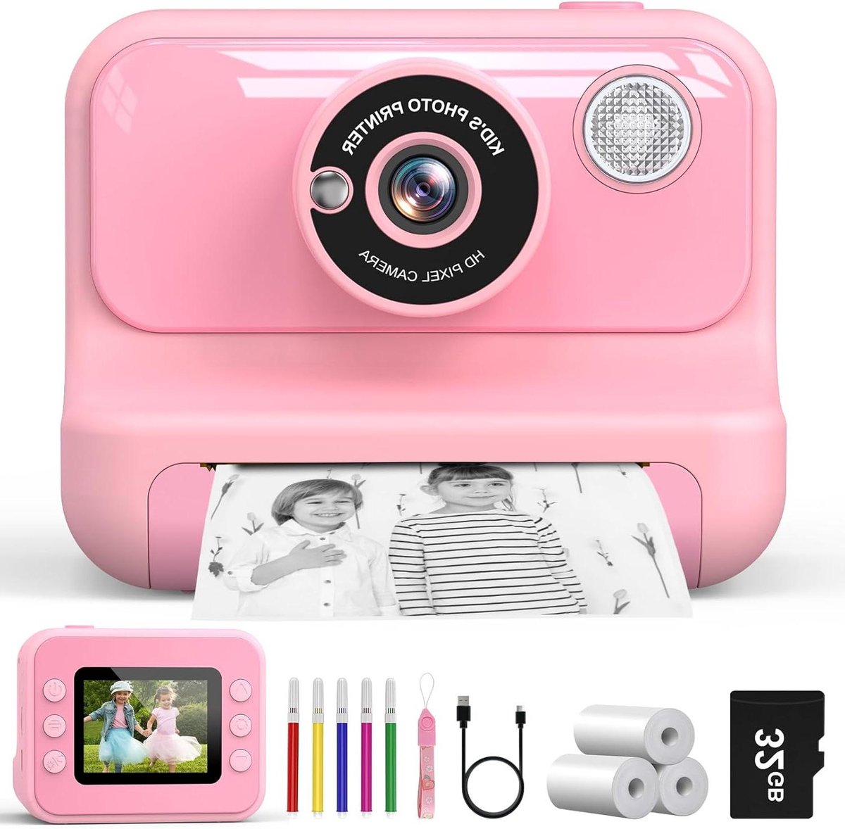 Kinder Camera - Direct Print Camera - Herinneringen Vangen - Inkless Printing - 32 GB Kaart - Roze