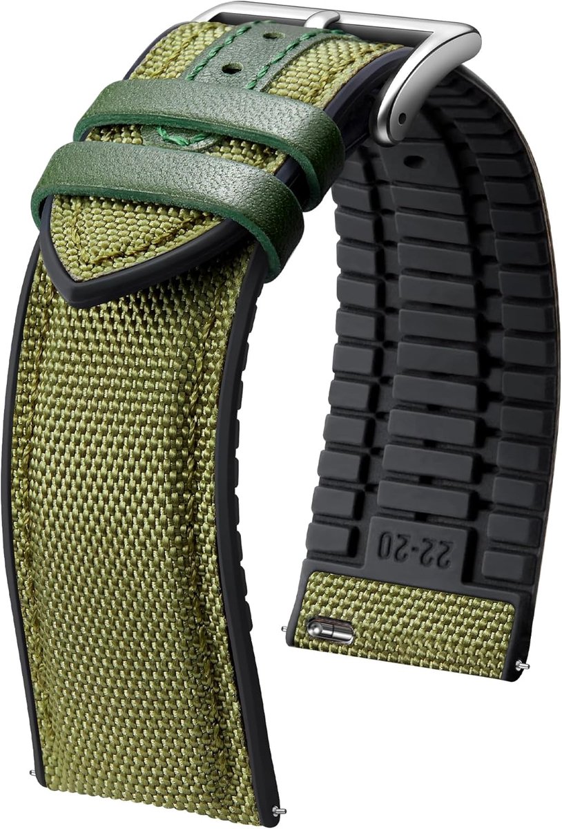 Siliconen-nylon horlogeband van 18, 19, 20, 21of 22 mm, hybride rubberen vervangingsband met snelontgrendelingssysteem voor mannen en vrouwen, 9 kleuren, zilveren/zwarte gesp