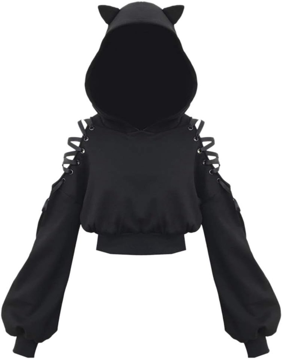 kattenoren hoodie gotische lange mouwen sweatshirt schattige holle tops blouse crop top pullover