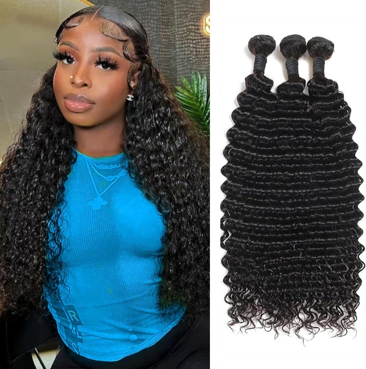 Wave Human Hair Bundles (14 16 18 Inch) 3 Bundles Krullend Braziliaans Menselijk Haar Bundels Human Hair Weft Extension Natural Color 70g/Bundle (Total 210g)
