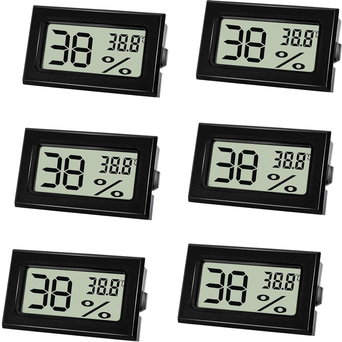 6 stuks hygrometers, thermometer, digitale mini-luchtvochtigheidsmeter met lcd-display, kamertemperatuur voor binnenruimtes en hydrometer, voor babykamer, slaapkamer en wijnkelder, zwart