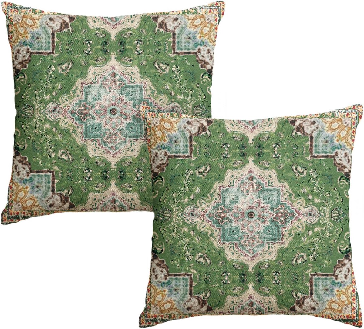 Mode Boho Boheemse stijl vintage lichtgroene kussenslopen set van 2 stuks, 45x45 cm, seizoensgebonden decoratieve kussensloop hoes bank woonkamer decoratie