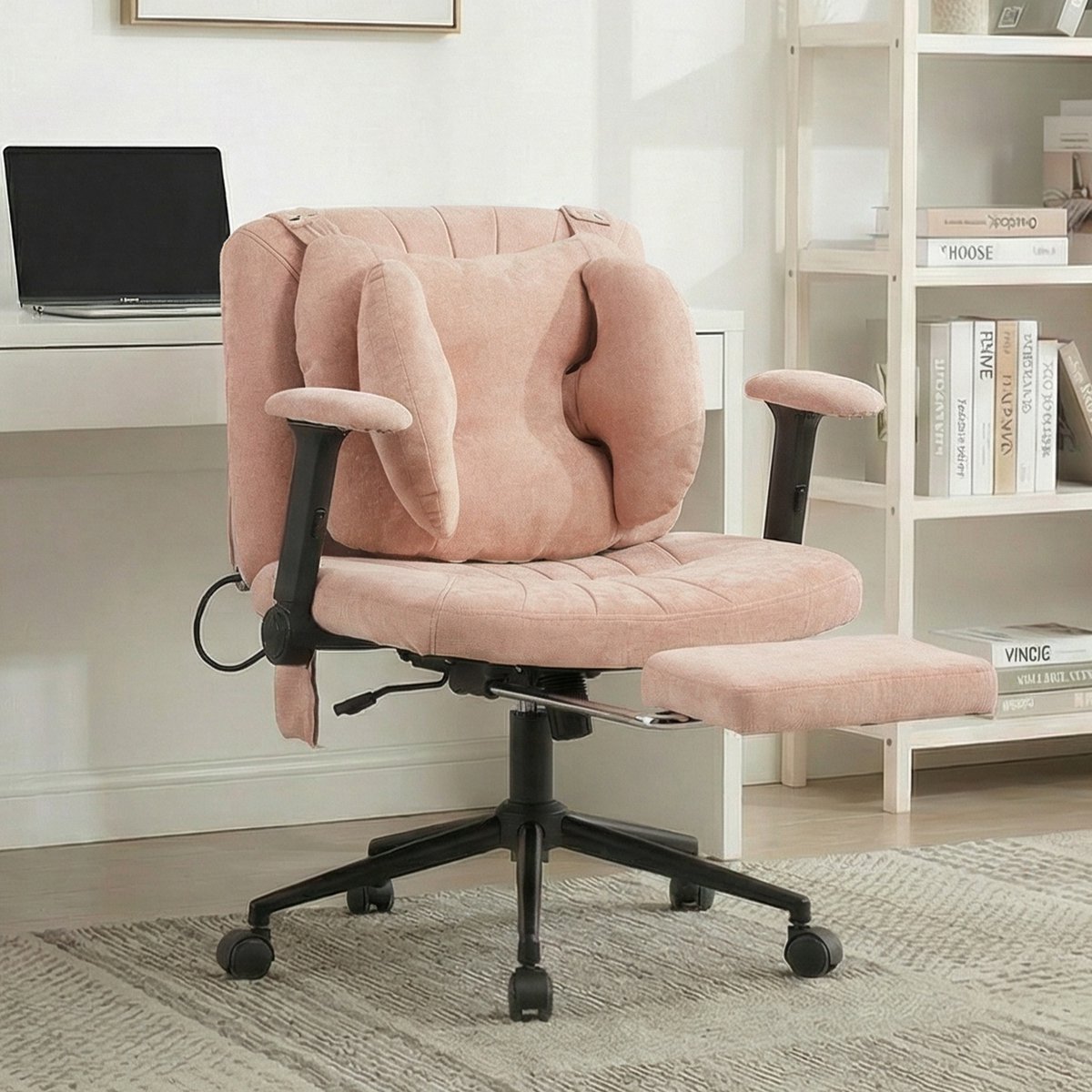 TEKROA® Ergonomische Bureaustoel met Voetsteun en Armleuningen - In Hoogte Verstelbaar - Draaistoel / Gamestoel voor Thuiswerken voor Volwassenen - 150kg - Roze