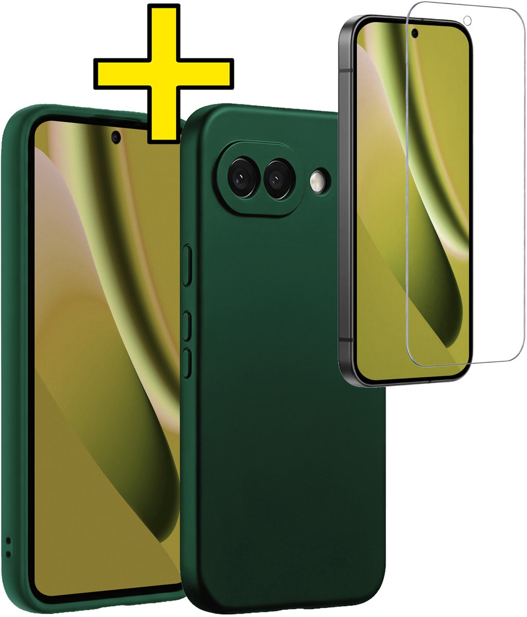 Hoesje - Met Screenprotector - Geschikt voor Google Pixel 10a - Sterk & Shockproof - Back Cover - Siliconen Case - Telefoon Hoes - Telefoonhoesjes - Donkergroen