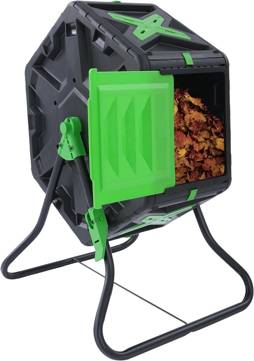 Compostbak Draaibaar - Composttrommel Tuin - Afval Verwerken - 360 Graden Rotatie - 70 Liter - Zwart Groen