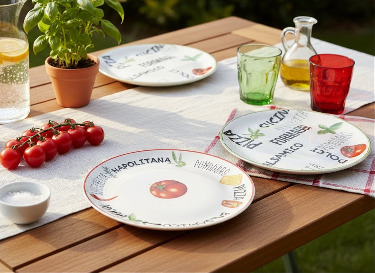 Cookinglife Pizzabord Italia Wit met groente-illustraties - 6 Stuks ø 30 cm - Porselein - Vaatwasser- en Ovenbestendig – foto 2