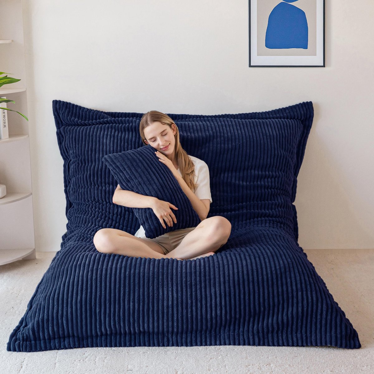 SnelShoppen - MAXYOYO Grote Zitzak, Zachte Corduroy Afneembare Hoes, Groot Vloerkussen met Zachte Schuimvulling voor Volwassenen en Kinderen, Perfect