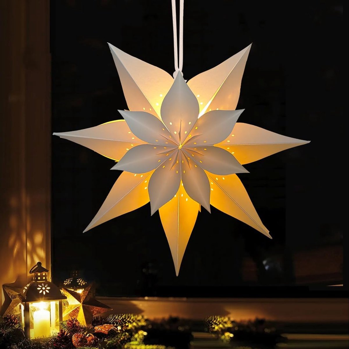 Verlichte Kerstster, Lichtsterren Raam, Papieren Ster om Op te Hangen, Led Sterren Kerst, Verlichte Raamdecoratie Kerstdecoratie