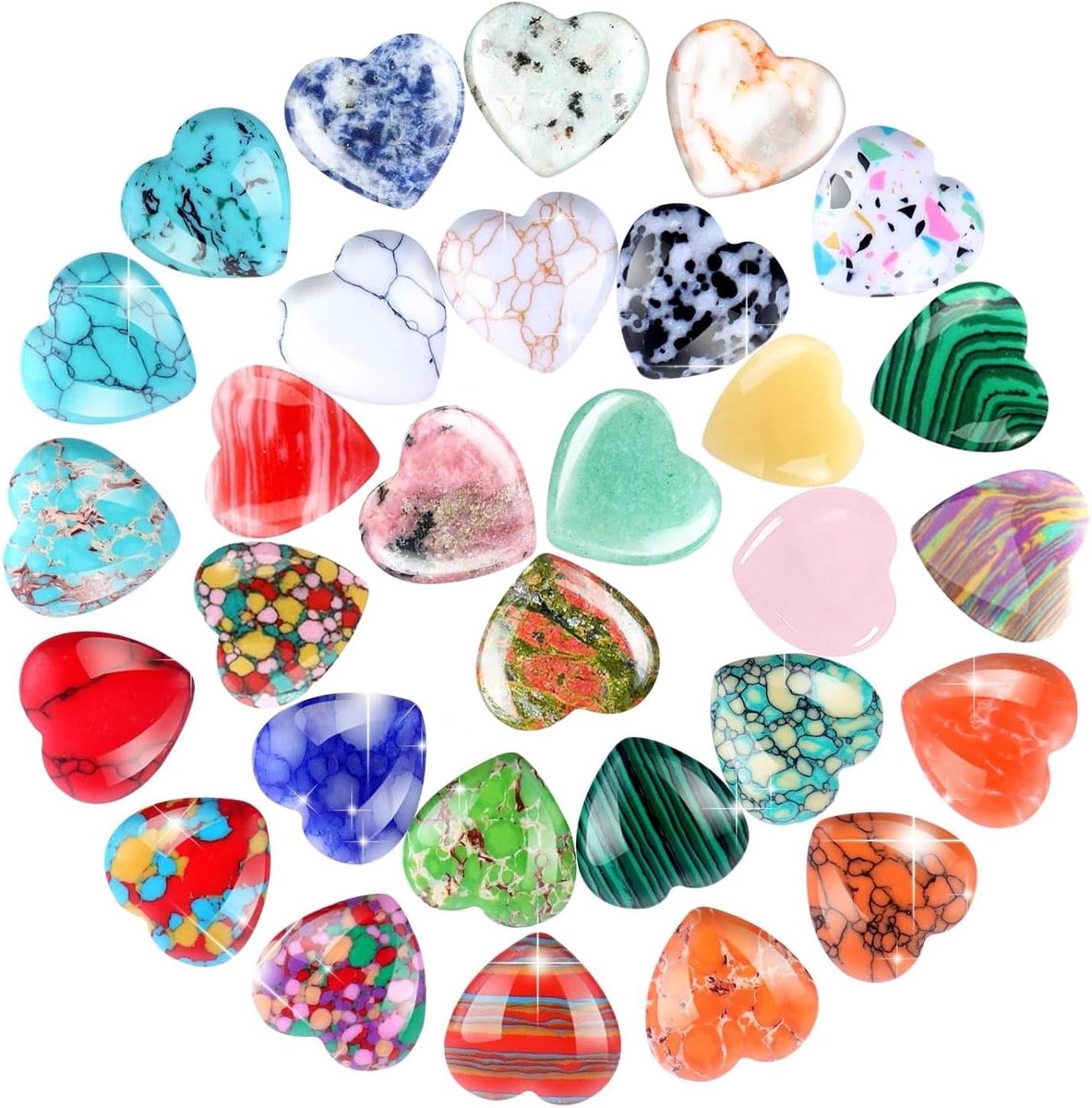 30 stuks edelstenen voor kinderen, natuurlijke stenen, hartstenen, kleurrijke geluksstenen, 30 kleuren, helende stenen, gelukssteen voor meditatie en decoraties (willekeurige kleur)