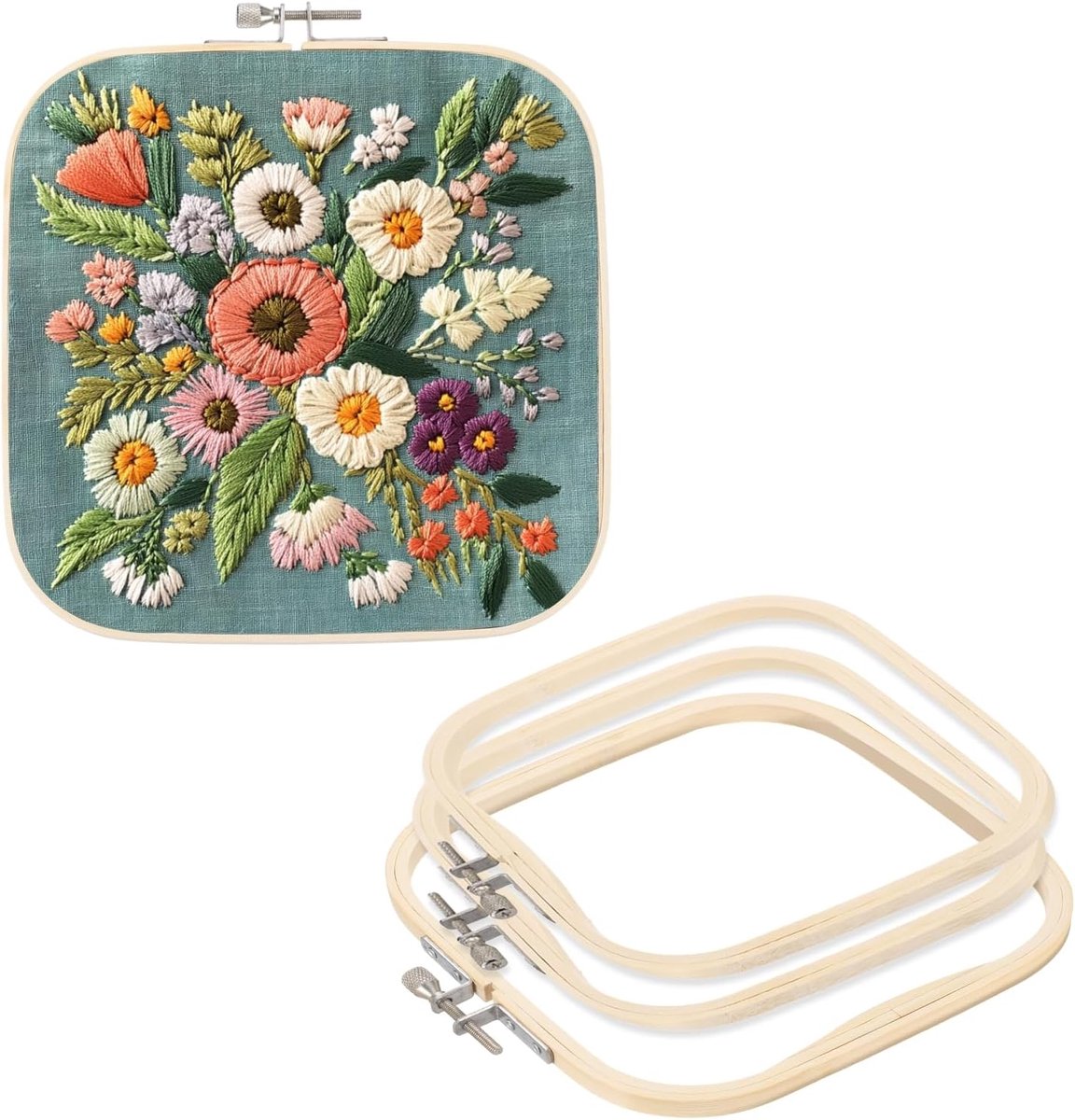 4 stuks 2 maten Vierkante borduurringen, verstelbare bamboe kruissteek ringen Borduurframe Punchnaald ring voor naaien, naaldwerk, DIY naai- en knutseldecoratie