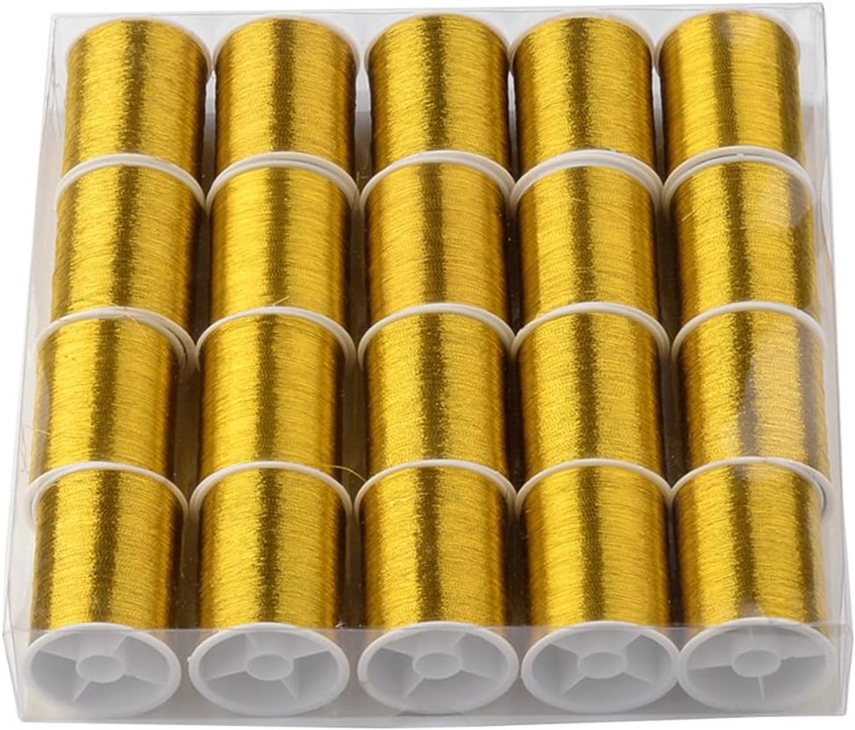 20 Kleine Spoelen Gouden Koord Metallic Borduurgaren Quilten Klatergoud PET Machine Glitter Gouden String Glanzend Handwerk Spoel Draad voor Naaien Maken Machines Kleding Decoratie