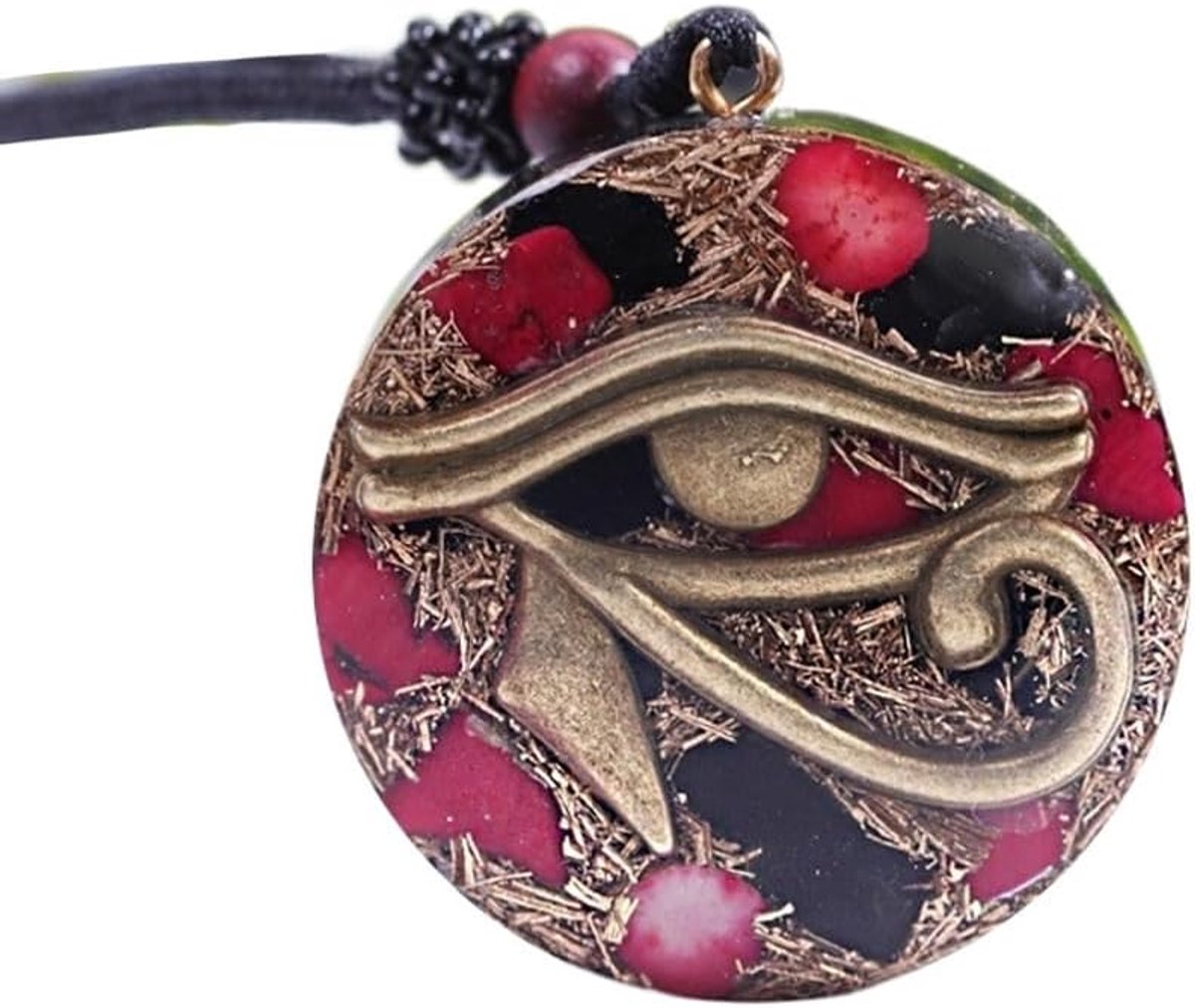 Oog Van Horus Bescherming Rode Koraal Ketting,Orgone Energie Ketting, Helende Kristal Rode Koraal Udjat Oog Ketting