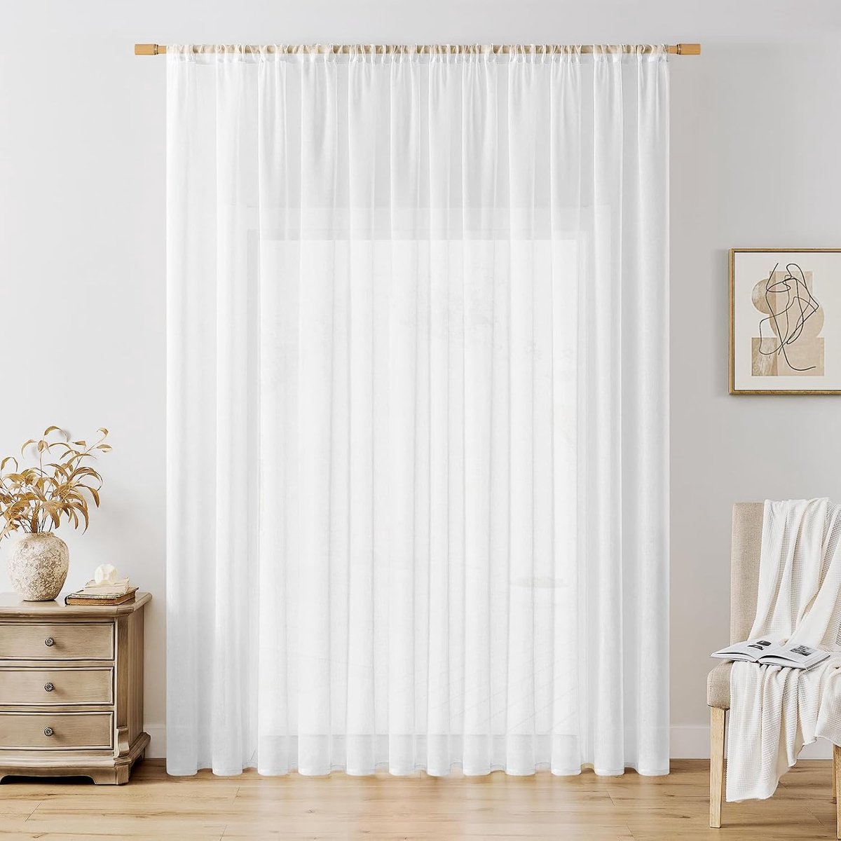 Gardin Gordijnen, 240 cm lang, voilegordijn, wit linnen-look, transparant gordijn, 300 cm, extra breed voor slaapkamer, raam, ruimteverdeler, gordijn 1 stuk(s)