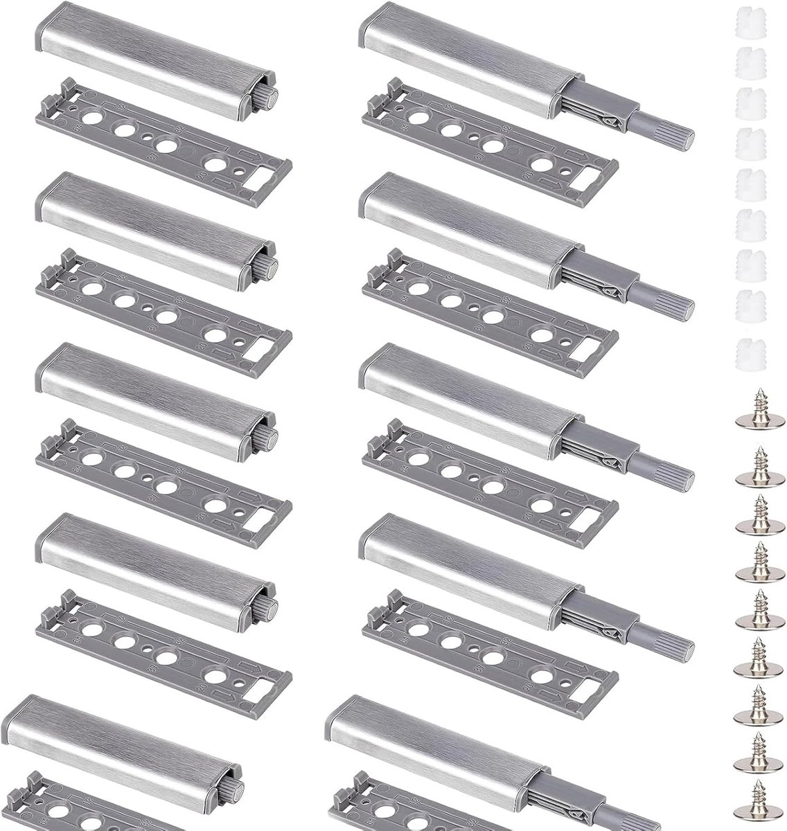 10 stuks drukdeuropeners, push-to-open deuropener, tip on voor deuren, softclose-inbouwen, softclose-deurdemper, zilver, magneetsnapper voor kastdeuren, magnetische deursluiter, kastdeur
