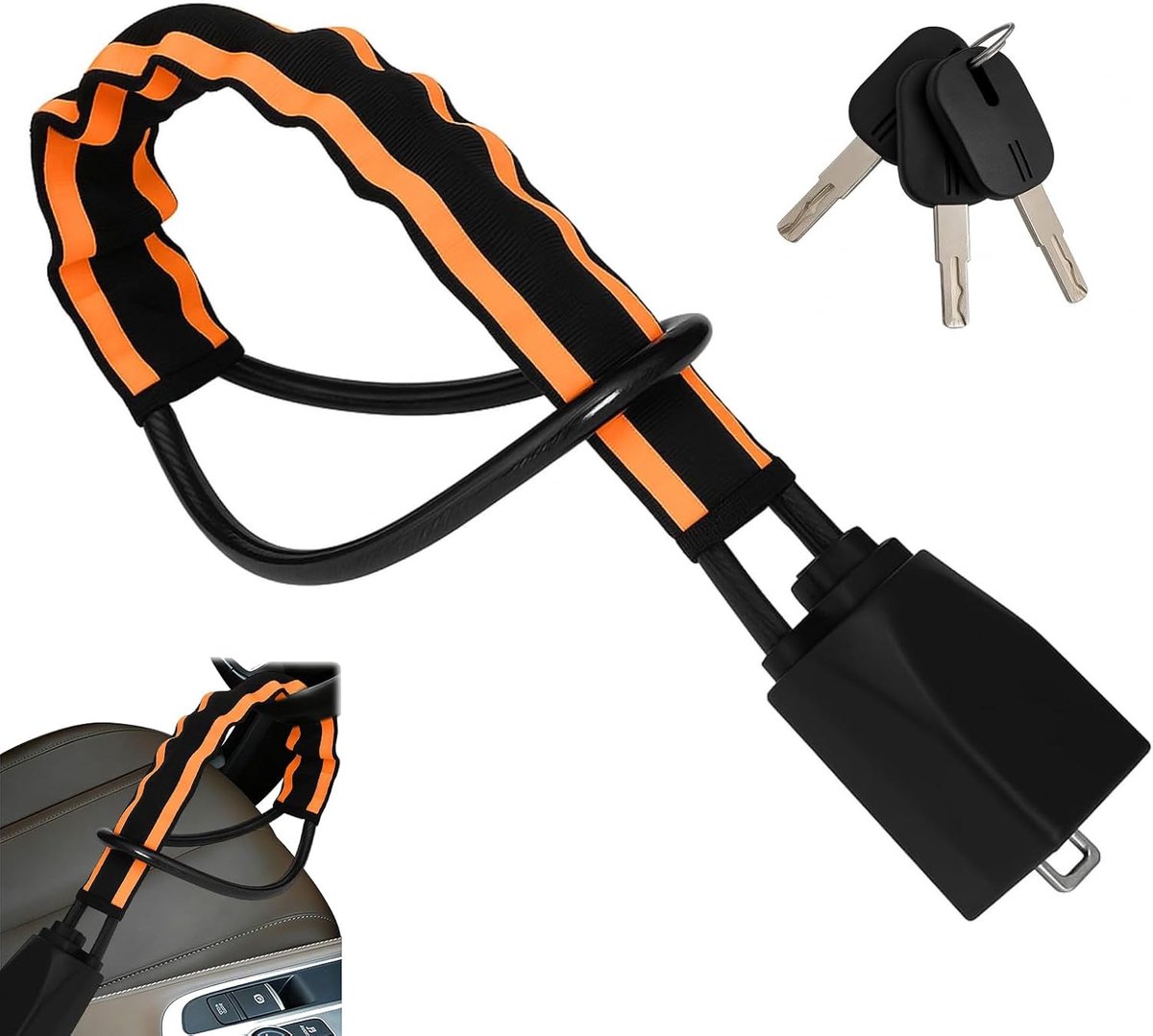 stuurslot voor auto, stuurslot voor auto, stuurslot, robuuste bescherming met versterkte kabel en 3 sleutels, voor zichtbare afschrikking, eenvoudige bediening