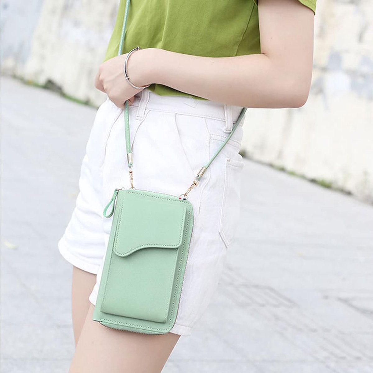 Hoes voor mobiele telefoon om te hangen, mobiele telefoon schoudertas leer klein dames kunstleer crossbody schoudertas, telefoontas mobiele telefoon tas portemonnee met verstelbare