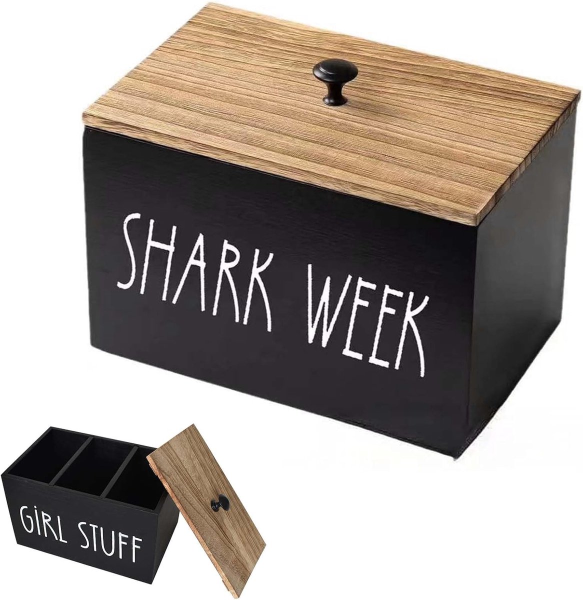 Tamponhouder voor badkamer, tampon opbergpad, organizer voor badkamer met deksel, vrouwelijke producten caddy, badkameraccessoires, decoratieve doos, beweegbare vrouwelijke productorganizer (zwart)