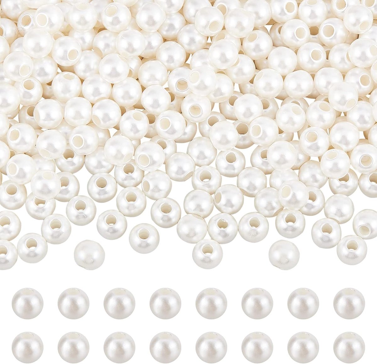Kralen, romig wit groot gat plastic imitatie parel ronde faux parels losse rondelle spacer Europese kralen voor doe-het-zelf dromenvanger sieraden maken, gat: 2,7