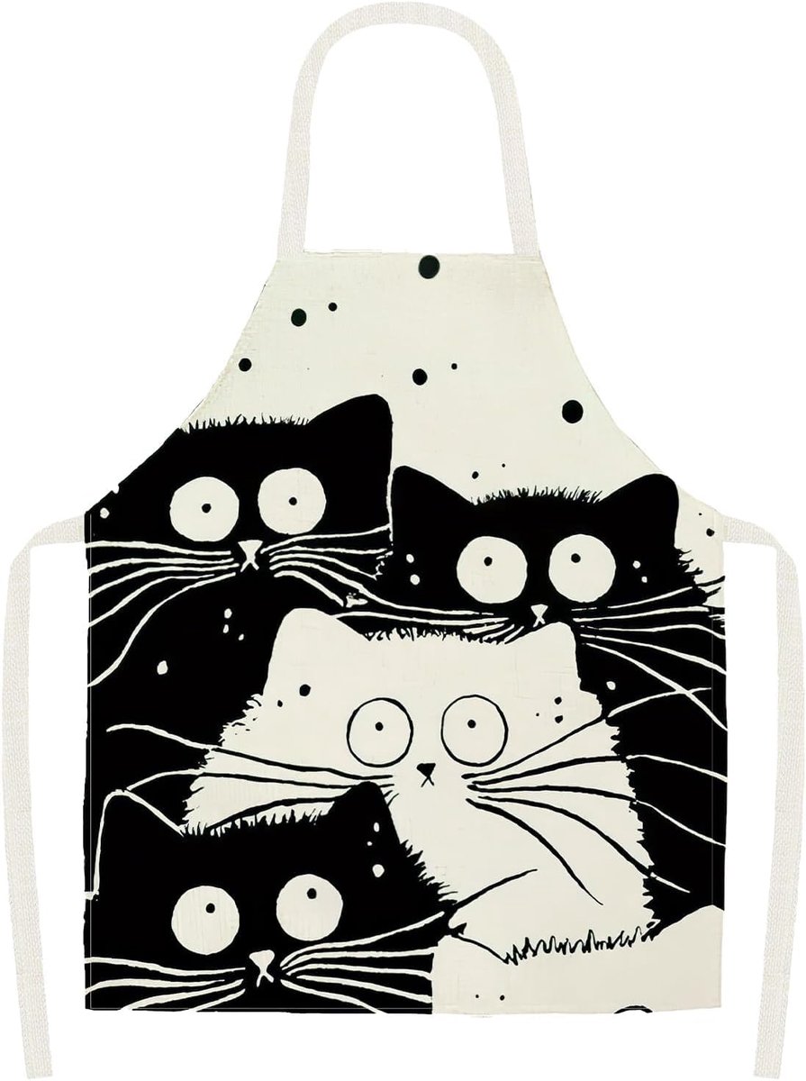 Cartoon zwart wit kattenpatroon schorten verstelbaar cartoon schort linnen waterdicht keukenschort voor dames en heren slabschort voor thuis