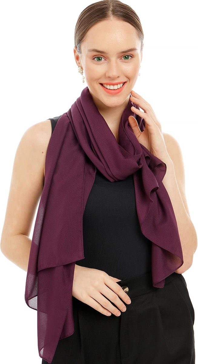 SnelShoppen - Chiffon sjaal voor dames, elegante halsdoek, onderhoudsvriendelijke damessjaal van polyester, trendy en veelzijdig voor feest, casual en