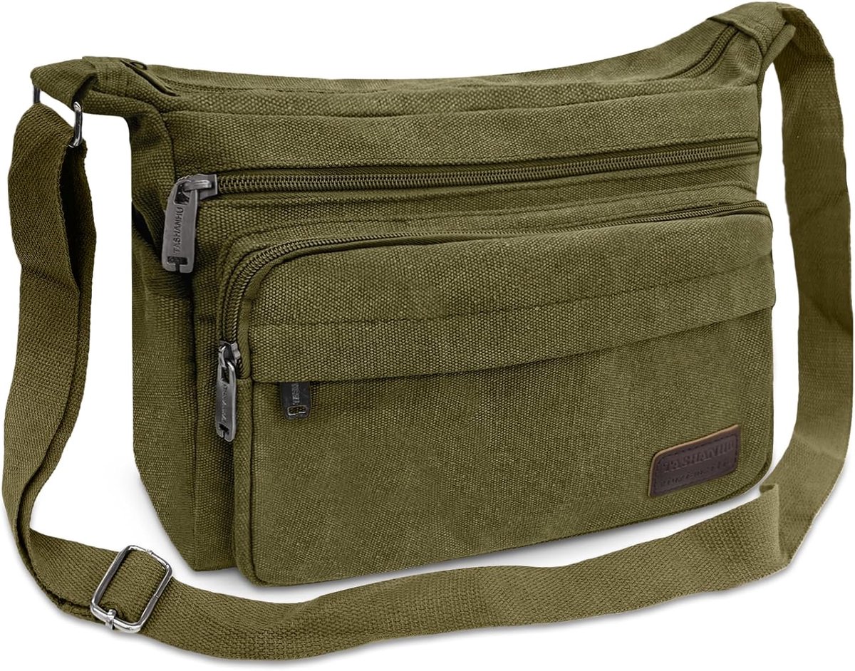 SnelShoppen - Waterdichte schoudertas voor heren, multifunctionele messenger bag, canvas schoudertas, crossbody tas, werktas, herentas voor school en