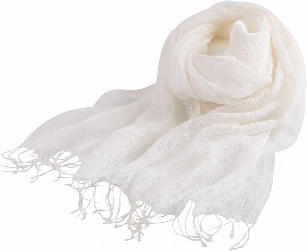 Linnen unisex franjes zomersjaal - lichtgewicht - ademend - perfect voor warme dagen - ShopVlot