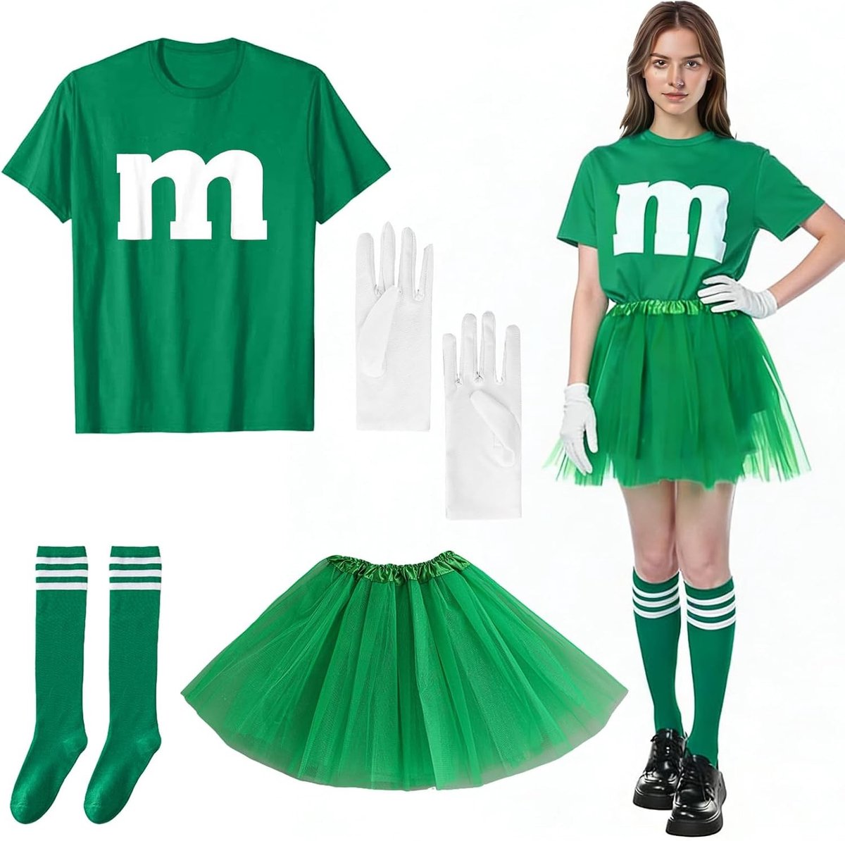 Vrouwelijk Carnaval Kostuum T-Shirt met Print, Tutu, Gestreepte Sokken en Handschoenen voor Feestelijke Thema Party