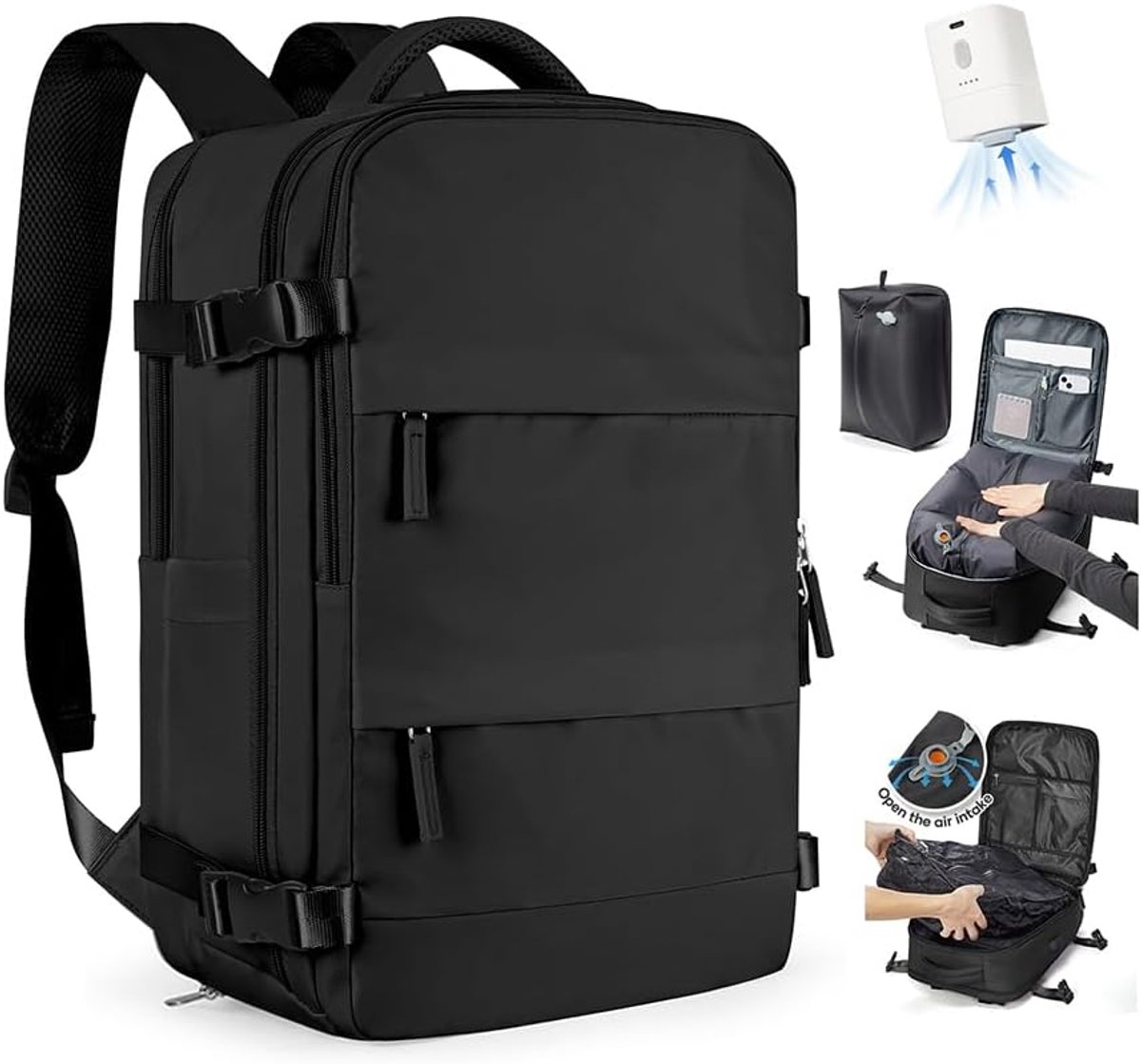 SnelShoppen - Vacuümrugzak met Pomp voor Handbagage 40x30x20 cm - Waterdicht Reisrugzak voor Dames en Heren - Geschikt voor 14 Inch Laptops en Schoene