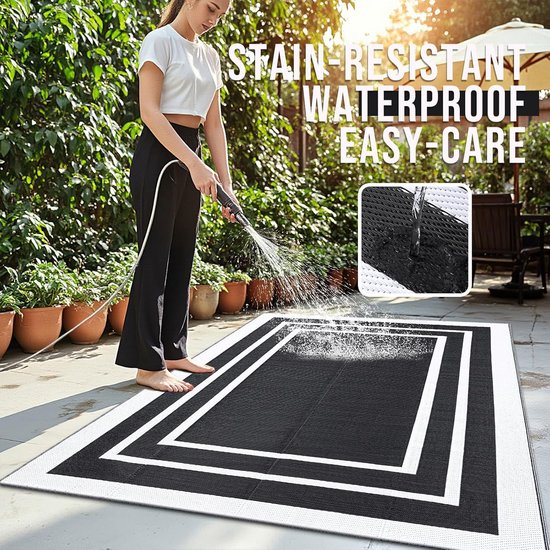 Waterproof Outdoor Kleed - Picknickkleed Strandkleed - Buiten Leven - Omkeerbaar UV Bestendig - 120 x 180 cm - Zwart Wit — afbeelding 2