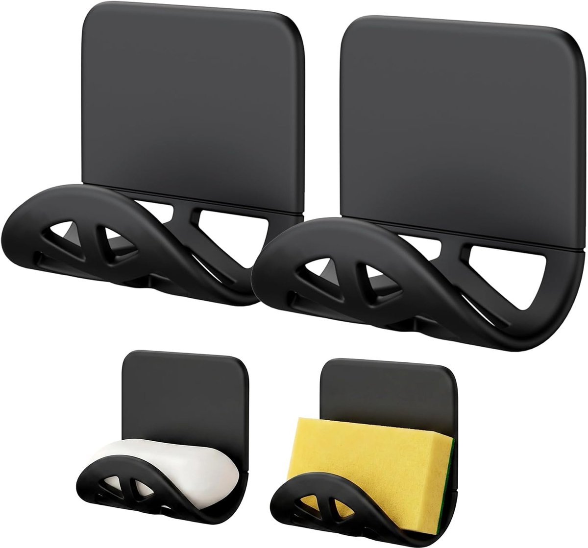 Opvouwbare sponshouder, gootsteen, superklevende sponshouder, keuken, gootsteen, roestvrije wastafel, organizer, keuken, zwart, 2 stuks