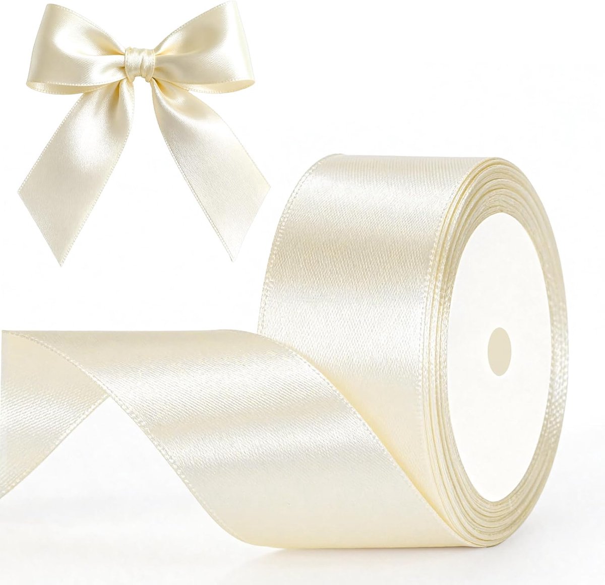 Satijnen lint ivoorwit, 40 mm: decoratief cadeaulint, 22 m lint om te knutselen, decoratief lint voor geschenkverpakking, decoratie
