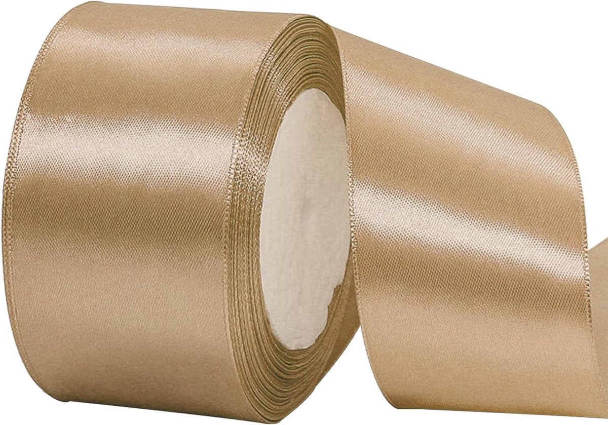 Lint Lichte Champagne 50mm,22 Meters Satijnen Linten, Decoratie Zijden Linten, Cadeaulint, Autolint,Stoffen Linten van Zijde en Satijn, voor Bruiloft, Feest, Verjaardag,Valentijn Party