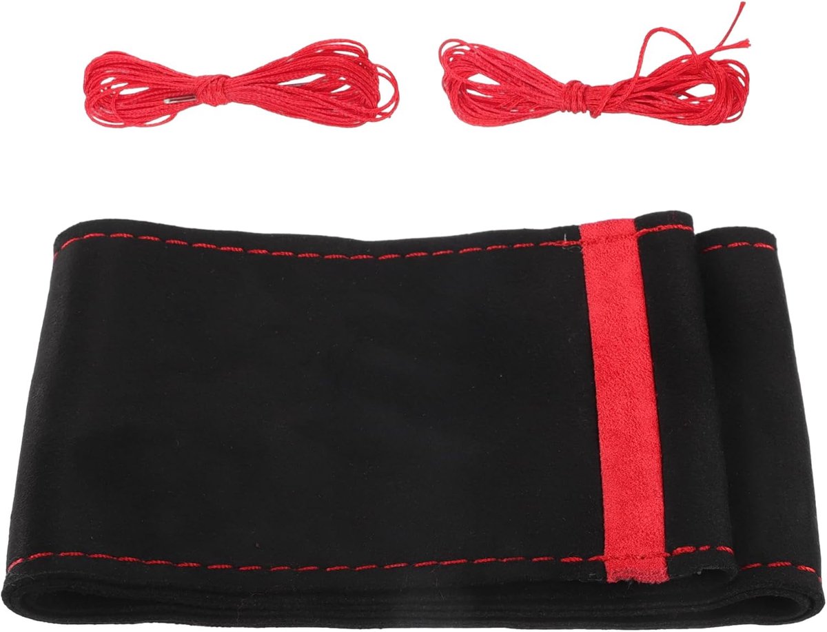 ABSOPRO Car DIY Stuurwielhoes 38cm Suède Rood Zwarte Stiksels Rood