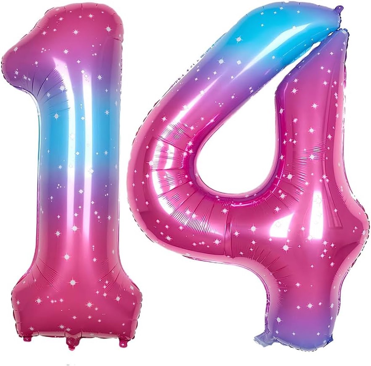 Ballonnen Nummer 14/41 Roze Blauw (101cm), Opblaasbaar met Helium of Lucht, XXL Folieballon Cijfers 0-100, Reuzenballonnen voor Jubilea en Verjaardagen Ballon Decoratie