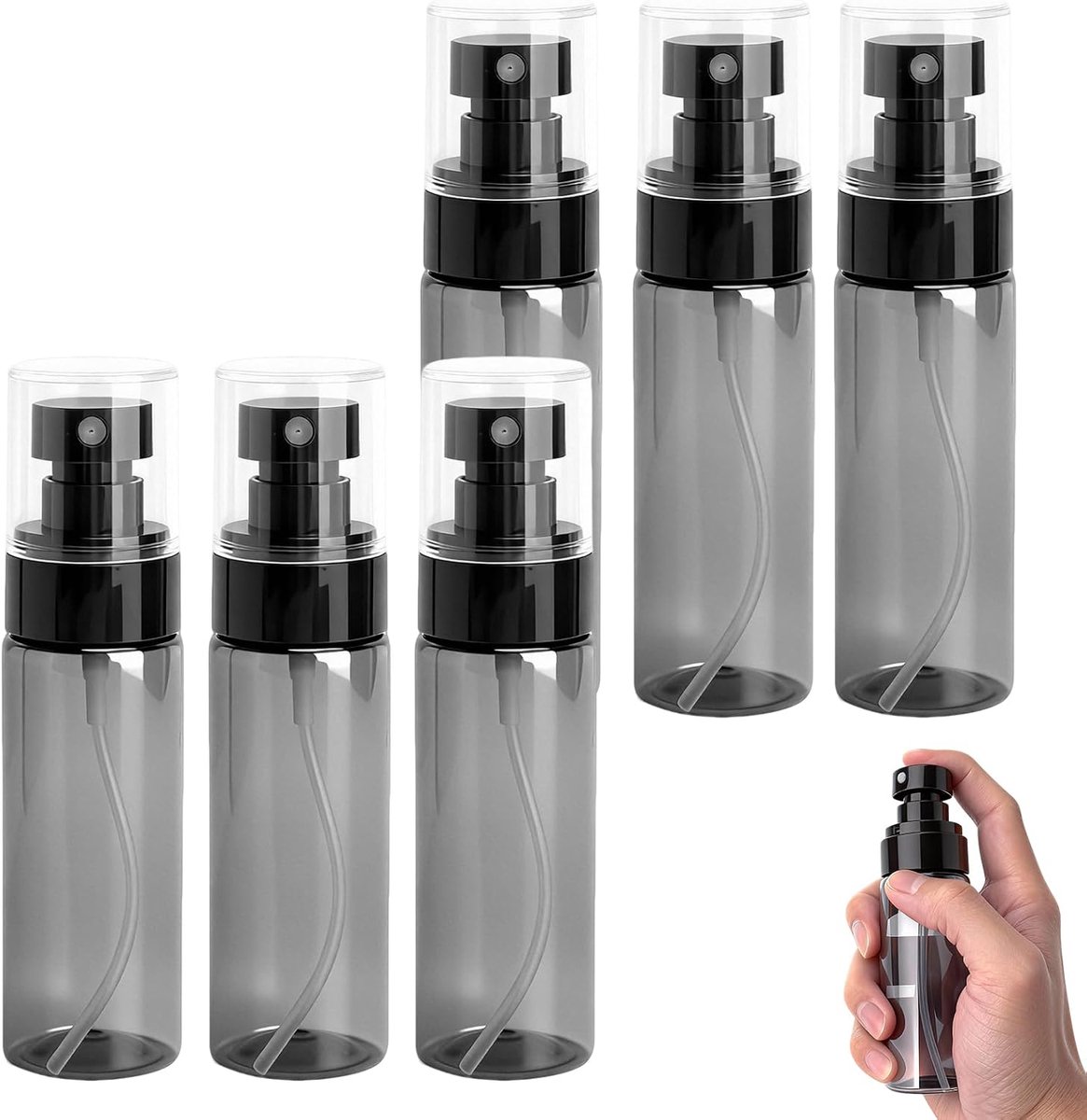 6 stuks kleine spuitflessen klein, transparant zwart, mini kleine