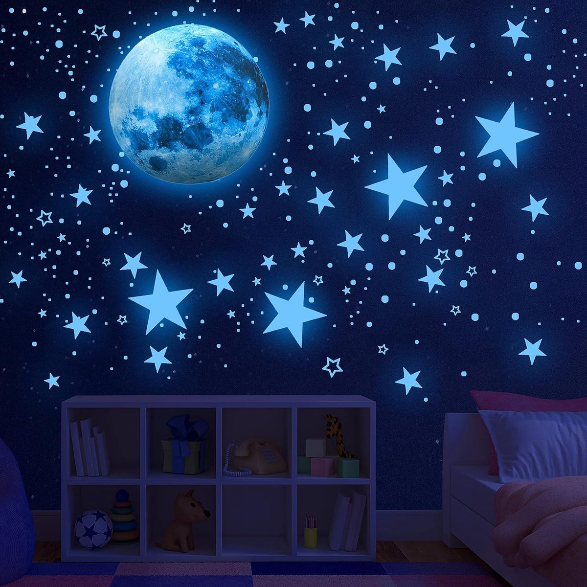 Glow in the Dark Sterren voor Plafond, Glow in The Dark Sterren en Maan Muurstickers, Plafond Sterren Glow in The Dark Kids Muurdecoraties, Perfect voor Kinderkamer Slaapkamer Woonkamer