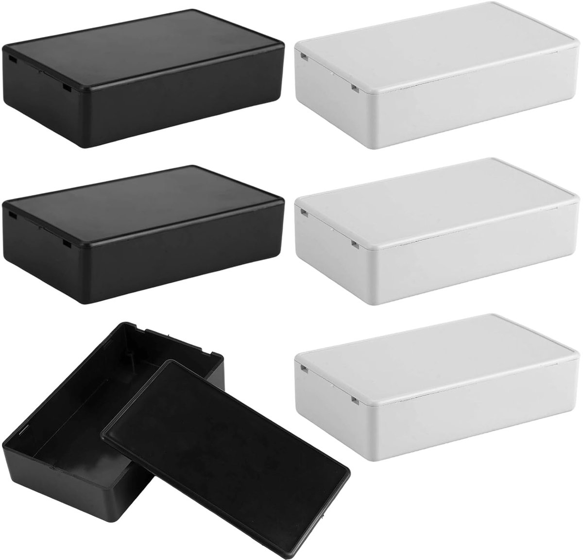 6 stuks elektronische behuizing, aftakdoos, zwart en wit, rechthoekig, kunststof behuizing, elektronische projectbox, waterdichte aansluitdoos met deksel, voor doe-het-zelf stroomaftakdoos, 100 x 60 x