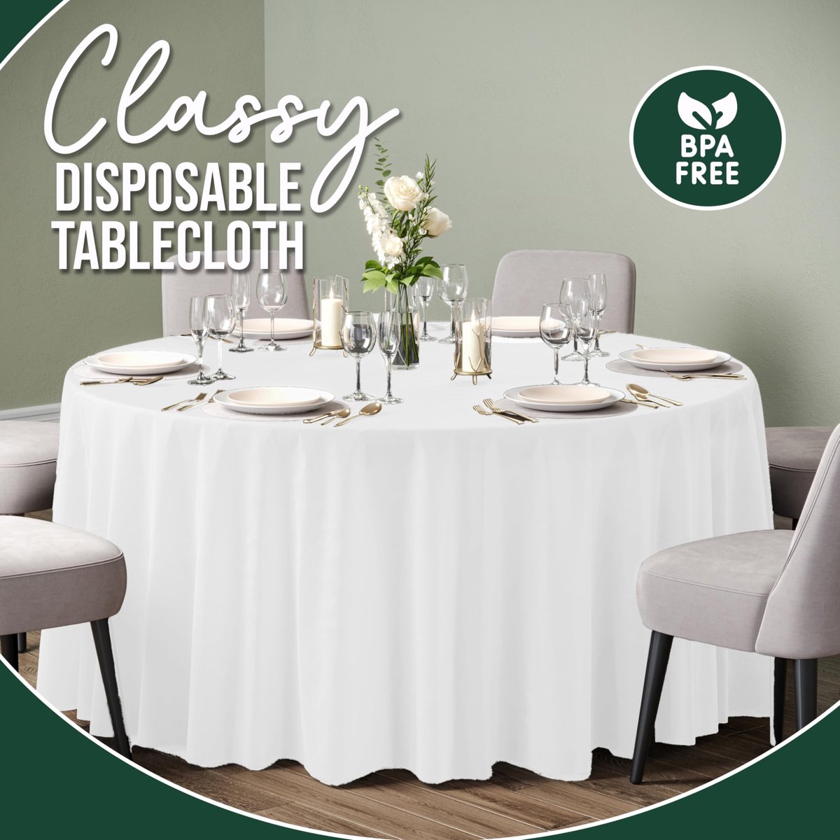 SnelShoppen - Exquisite 12 stuks wit plastic tafelkleed - 304 cm rond tafelkleden voor feesten, tuin, camping, keuken - ideaal voor verjaardagen en ev