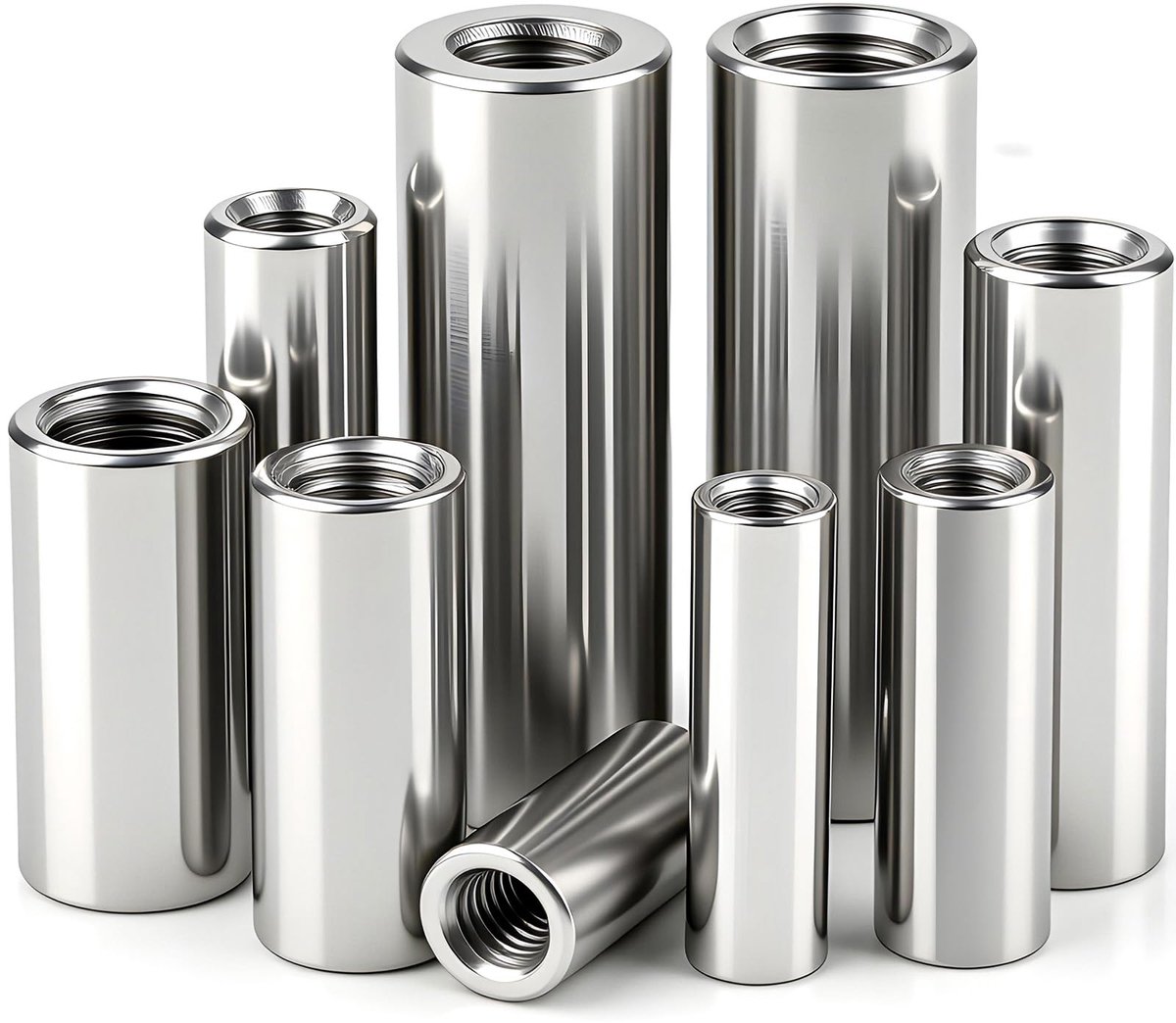 8 stuks M10 ronde draadnippels M10x40x14mm ronde nippels 304 roestvrij staal verbindingsmoeren lange moeren koppelingsmoeren binnendraad afstandsnippels staafmoeren voor machines, meubels